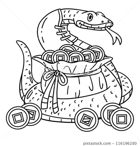 Year of the Snake and Money Bag Isolated Coloring  116196280