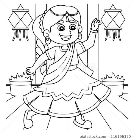 Diwali Festival Girl Dancing Coloring Page  116196350