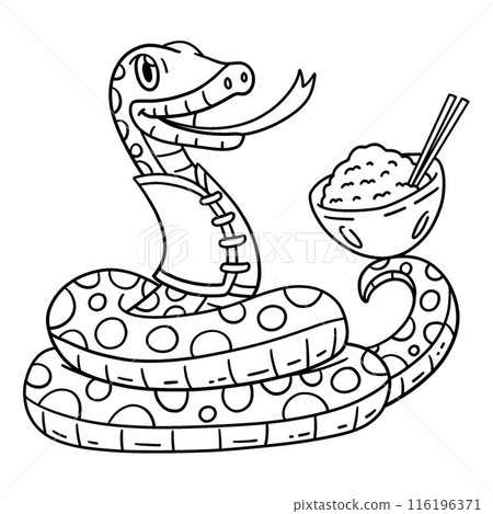 Year of the Snake with Bowl of Rice Isolated Year of the Snake with Bowl of Rice Isolated 116196371