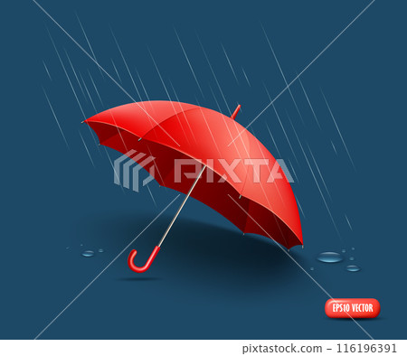 Red umbrella realistic, Rain and water drops design on dark blue backgroundRed umbrella realistic, Rain and water drops design on dark blue background 116196391