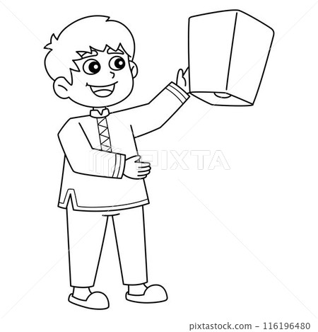 Diwali Child with Lantern Isolated Coloring Page Diwali Child with Lantern Isolated Coloring Page 116196480