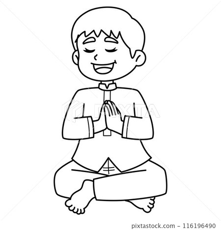 Diwali Child Praying Isolated Coloring Page  116196490