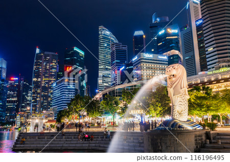 Singapore Merlion at night 116196495