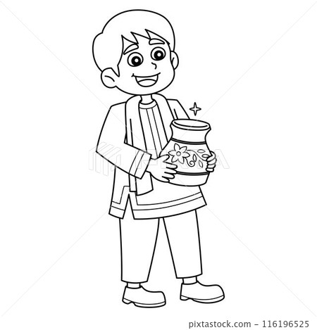 Diwali Boy Holding a Pot Isolated Coloring Page Diwali Boy Holding a Pot Isolated Coloring Page 116196525