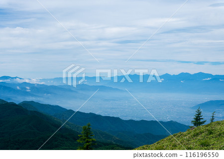 The majestic Yatsugatake mountain range seen from Daibosatsurei in summer 116196550
