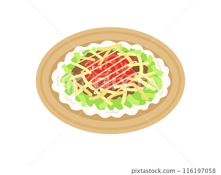 Illustration of taco rice served on a plate Illustration of taco rice served on a plate 116197058