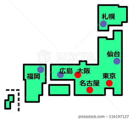日本全國地圖從北海道到九州 116197127