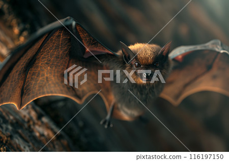 Close-up of a bat in flight 116197150