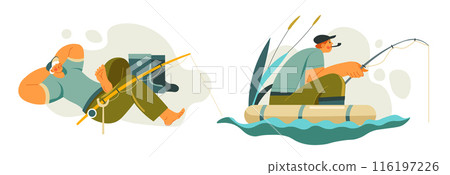 Angler Fishing From Inflatable Boat 116197226