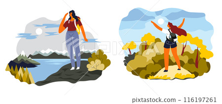 Women Hiking In Nature vector 116197261