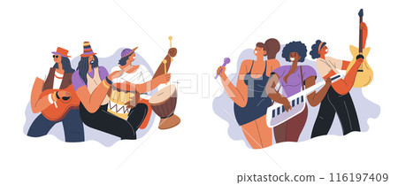 Jazz Band Playing Instruments vector 116197409
