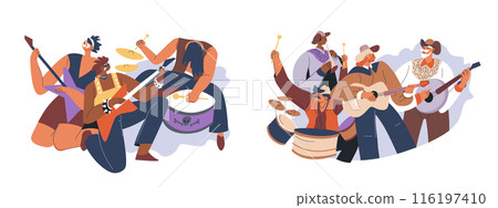 Musicians Playing Rock Instruments vector 116197410