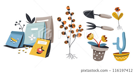 Gardening Supplies and Plants vector Gardening Supplies and Plants vector 116197412