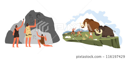 Prehistoric Humans by Fire vector Prehistoric Humans by Fire vector 116197429