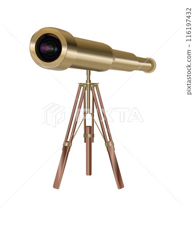 Old telescope on White Background telescope on white background. Concept of time. Old telescope on White Background telescope on white background. Concept of time. 116197432