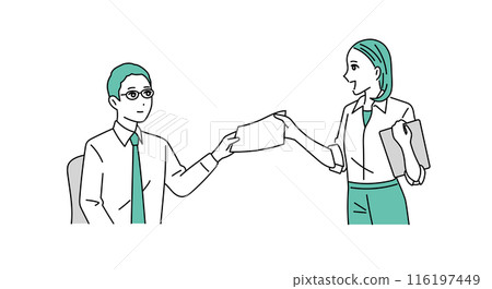 A business person requesting documents and a business person receiving documents 116197449