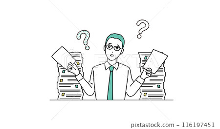 一個商務人士被成堆的文件包圍而不知所措的插圖 116197451