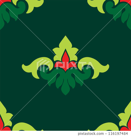 Tatar seamless pattern. Islamic tulip, floral geometry. Culture of the Tatar people, symbols of green and red. 116197484