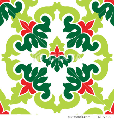 Tatar seamless pattern. Islamic tulip, floral geometry. Culture of the Tatar people, symbols of green and red. Tatar seamless pattern. Islamic tulip, floral geometry. Culture of the Tatar people, symbols of green and red. 116197490