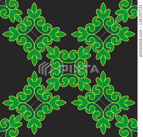 Real Tatar seamless pattern. Islamic floral geometry. Culture of the Tatar people, symbols of green and red. Real Tatar seamless pattern. Islamic floral geometry. Culture of the Tatar people, symbols of green and red. 116197531