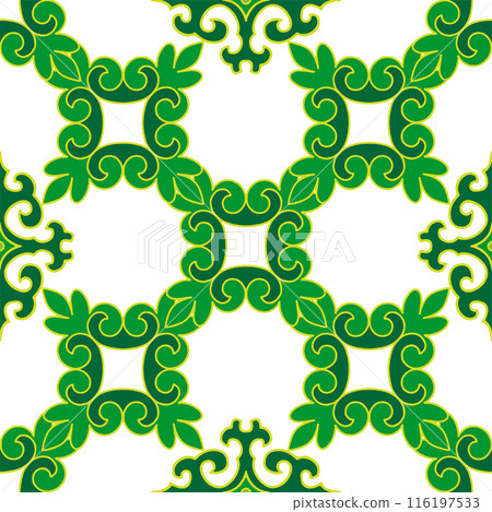 Real Tatar seamless pattern. Islamic floral geometry. Culture of the Tatar people, symbols of green and red. Real Tatar seamless pattern. Islamic floral geometry. Culture of the Tatar people, symbols of green and red. 116197533