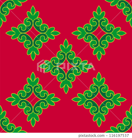 Real Tatar seamless pattern. Islamic floral geometry. Culture of the Tatar people, symbols of green and red. 116197537