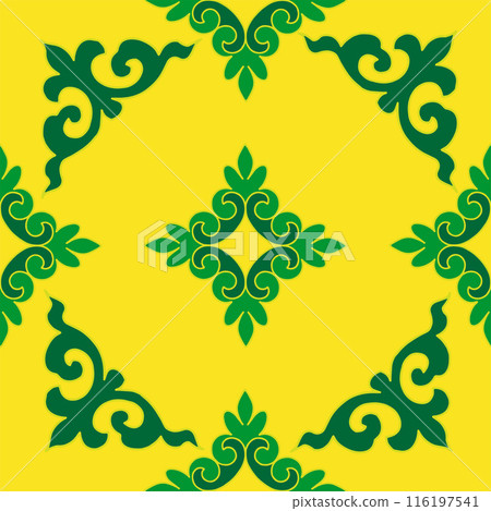 Real Tatar seamless pattern. Islamic floral geometry. Culture of the Tatar people, symbols of green and red. 116197541