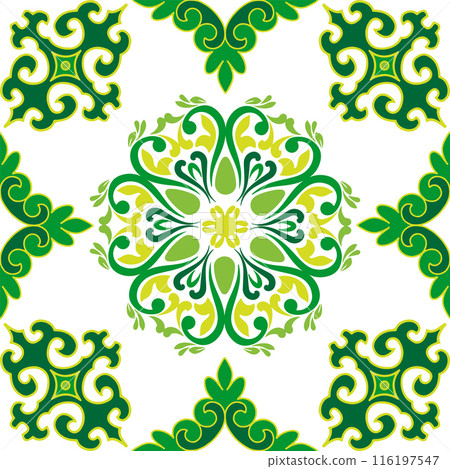 Real Tatar seamless pattern. Islamic floral geometry. Culture of the Tatar people, symbols of green and red. 116197547