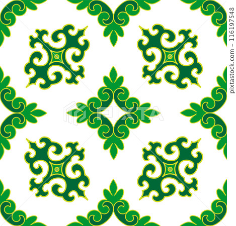 Real Tatar seamless pattern. Islamic floral geometry. Culture of the Tatar people, symbols of green and red. 116197548