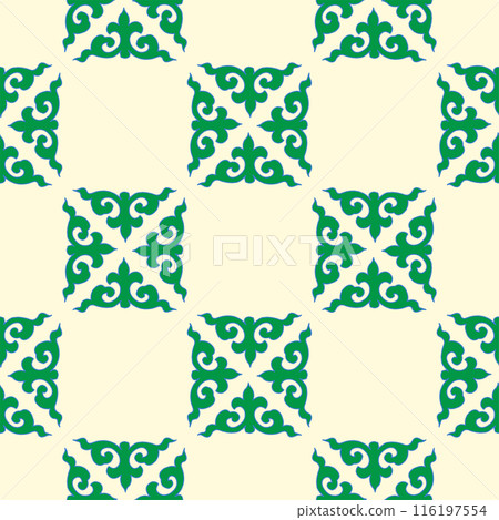 Real Tatar seamless pattern. Islamic floral geometry. Culture of the Tatar people, symbols of green and red. Real Tatar seamless pattern. Islamic floral geometry. Culture of the Tatar people, symbols of green and red. 116197554