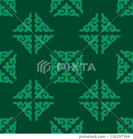 Real Tatar seamless pattern. Islamic floral geometry. Culture of the Tatar people, symbols of green and red. 116197564