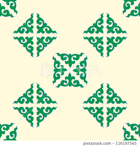 Real Tatar seamless pattern. Islamic floral geometry. Culture of the Tatar people, symbols of green and red. 116197565