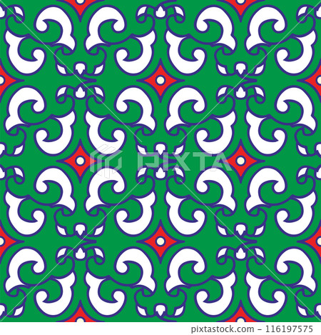 Real Tatar seamless pattern. Islamic tulip, floral geometry. Culture of the Tatar people, symbols of green and red. 116197575