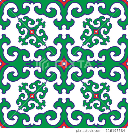 Real Tatar seamless pattern. Islamic tulip, floral geometry. Culture of the Tatar people, symbols of green and red. 116197584