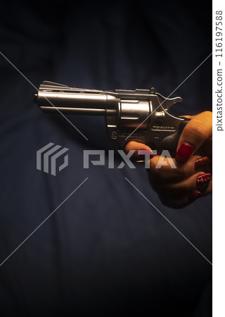 Woman holding pistol gun Woman holding pistol gun 116197588