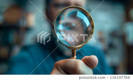 Man examining with a magnifying glass 116197768
