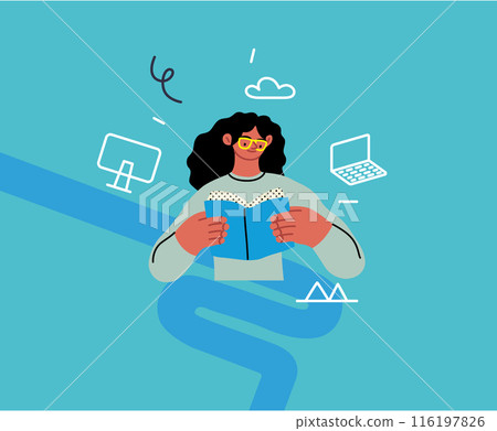 Creative Workspace: Video Conference, modern flat vector concept illustration of person engaging in virtual business meeting Connectivity, collaboration, digital interaction, remote work, productivity Creative Workspace: Video Conference, modern flat vector concept illustration of person engaging in virtual business meeting Connectivity, collaboration, digital interaction, remote work, productivity 116197826