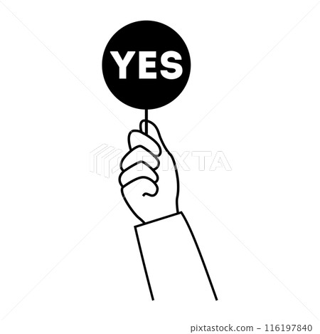 Two hands hold two Yes or No tables. Make a choice yes or no. Line vector illustration Two hands hold two Yes or No tables. Make a choice yes or no. Line vector illustration 116197840