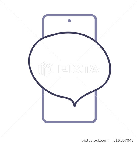 Simple outline illustration of a smartphone with a speech bubble. 116197843