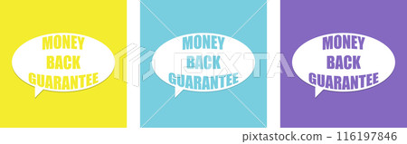 Money back guarantee. The concept of guaranteeing the safety of your finances. Full security of monetary deposits. Set of vector posters Money back guarantee. The concept of guaranteeing the safety of your finances. Full security of monetary deposits. Set of vector posters 116197846