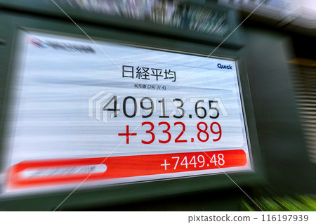 Tokyo cityscape in Japan Nikkei average breaks 40,000 yen, breaking the 40,913.65 yen mark...stock price board/closing price = 4th, Nihonbashi Kabutocho 116197939