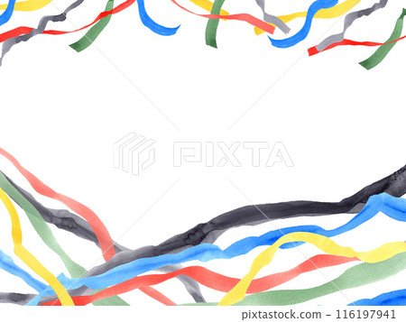 Colorful figure lines. Abstract waves with vibrant tones and graceful strokes. Wavelike patterns in vibrant colors. Horizontal frame with copy space for text. Watercolor illustration Colorful figure lines. Abstract waves with vibrant tones and graceful strokes. Wavelike patterns in vibrant colors. Horizontal frame with copy space for text. Watercolor illustration 116197941
