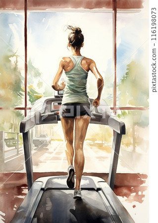 female has cardio workout with treadmill at gym, fitness and sport concept, generative AI 116198073