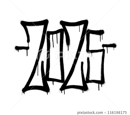 Sprayed 2025 tag gfont graffiti with overspray in black over white. Vector illustration. Sprayed 2025 tag gfont graffiti with overspray in black over white. Vector illustration. 116198175