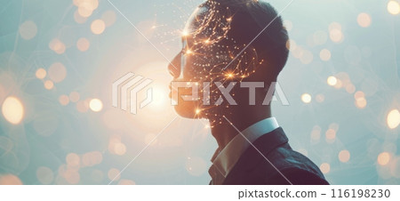 Businessman thinking about artificial intelligence and machine learning 116198230