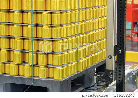 The pallet of gold aluminum cans. 116198243
