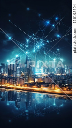 communication and network in big city, data exchange in modern world concept, generative AI communication and network in big city, data exchange in modern world concept, generative AI 116198304