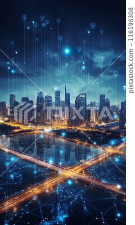 communication and network in big city, data exchange in modern world concept, generative AI communication and network in big city, data exchange in modern world concept, generative AI 116198308