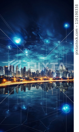 communication and network in big city, data exchange in modern world concept, generative AI 116198338