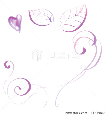 Pink Doodle elements, leaves, swirls for the design of frames, patterns, decor. 116198682